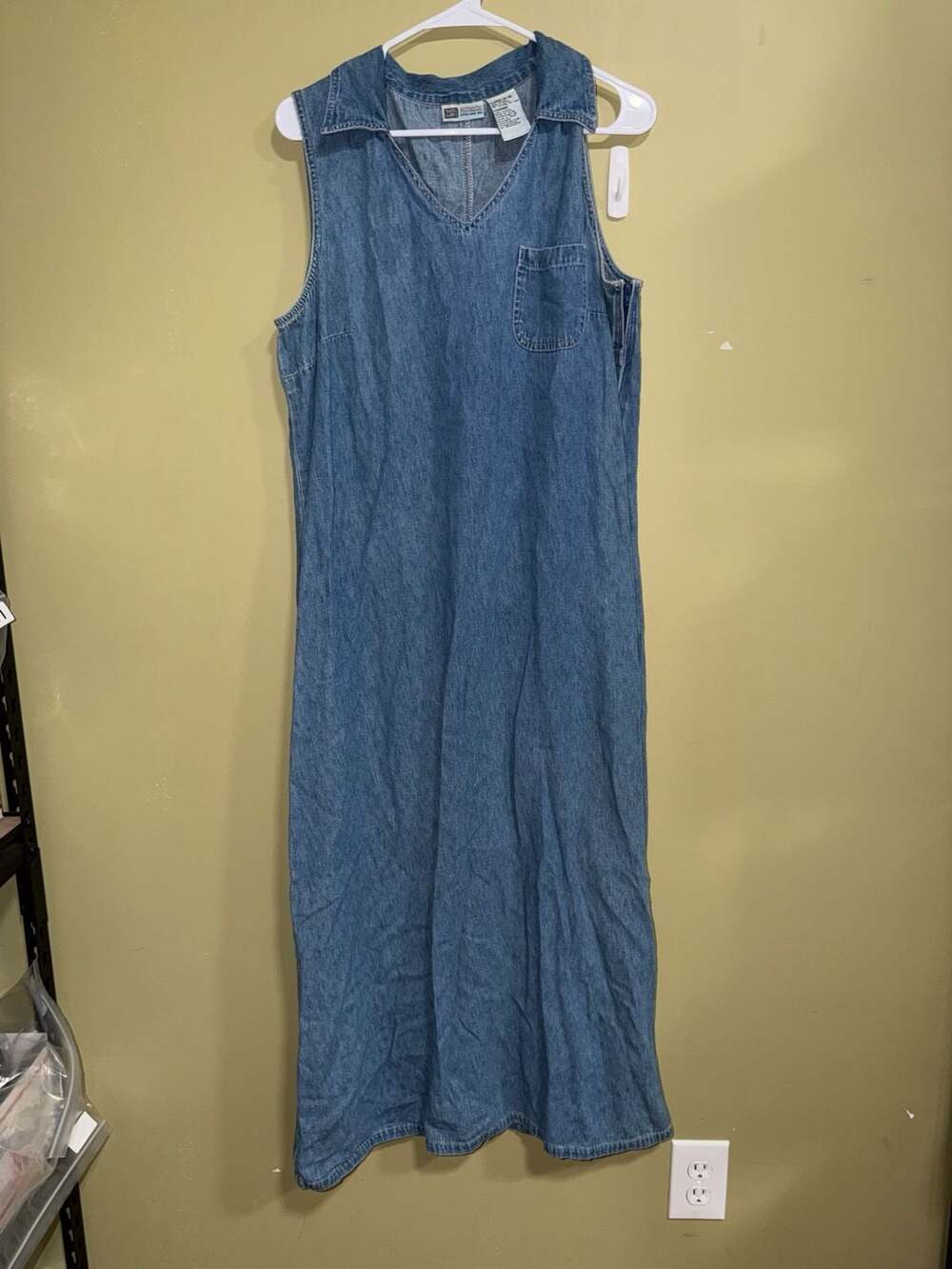 Faded Glory Authentic Vintage Denim Sleeveless V-Neck Maxi Dress Size XL 16/18